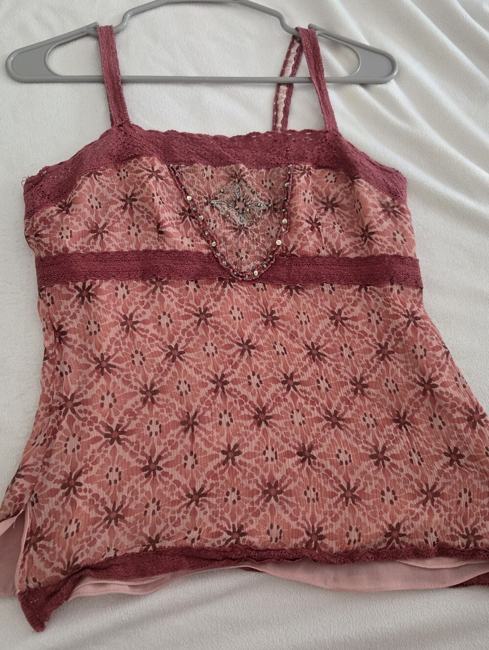 Intuitions Silk embellished Beaded Lace Tank Top Size 4